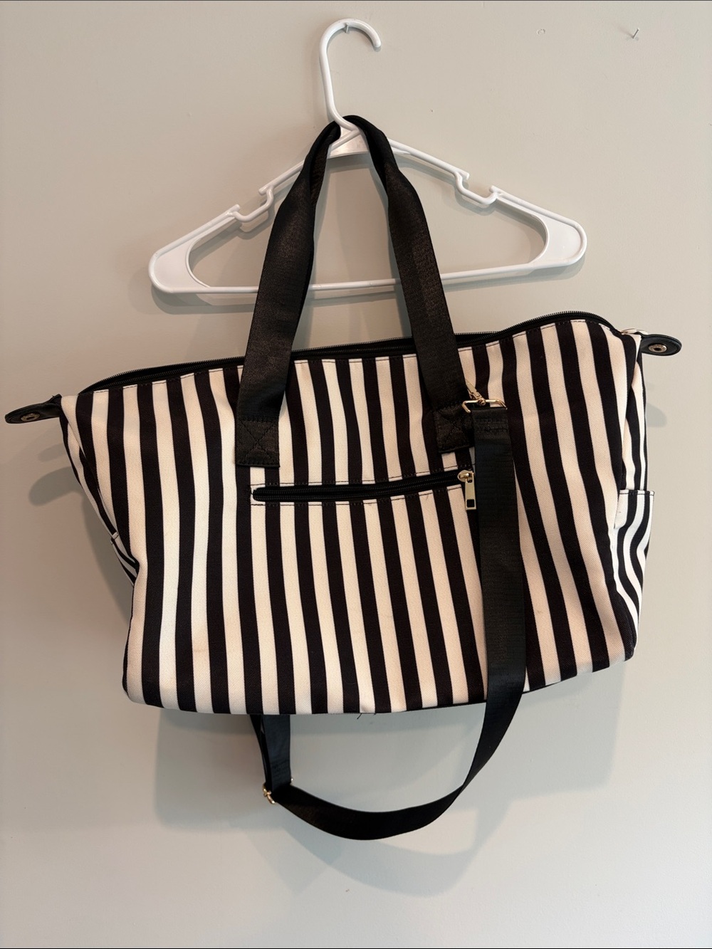 Alice + Olivia Black and White Striped Travel Tote